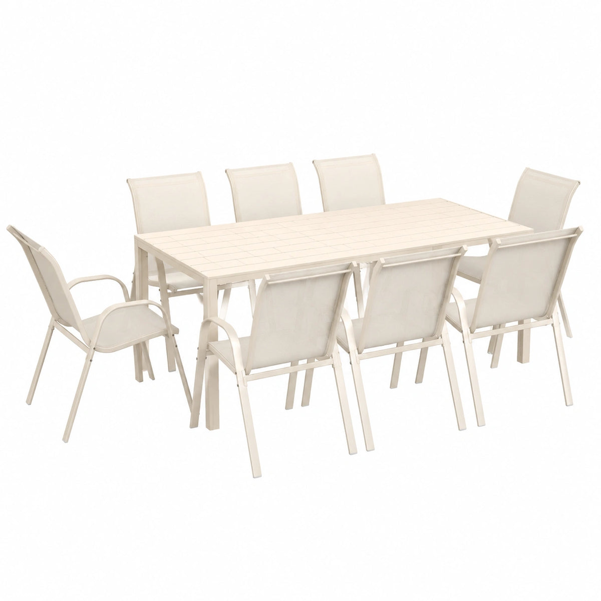 Salon de jardin, avec 8 chaises, coloris beige, pour la terrasse ou le jardin