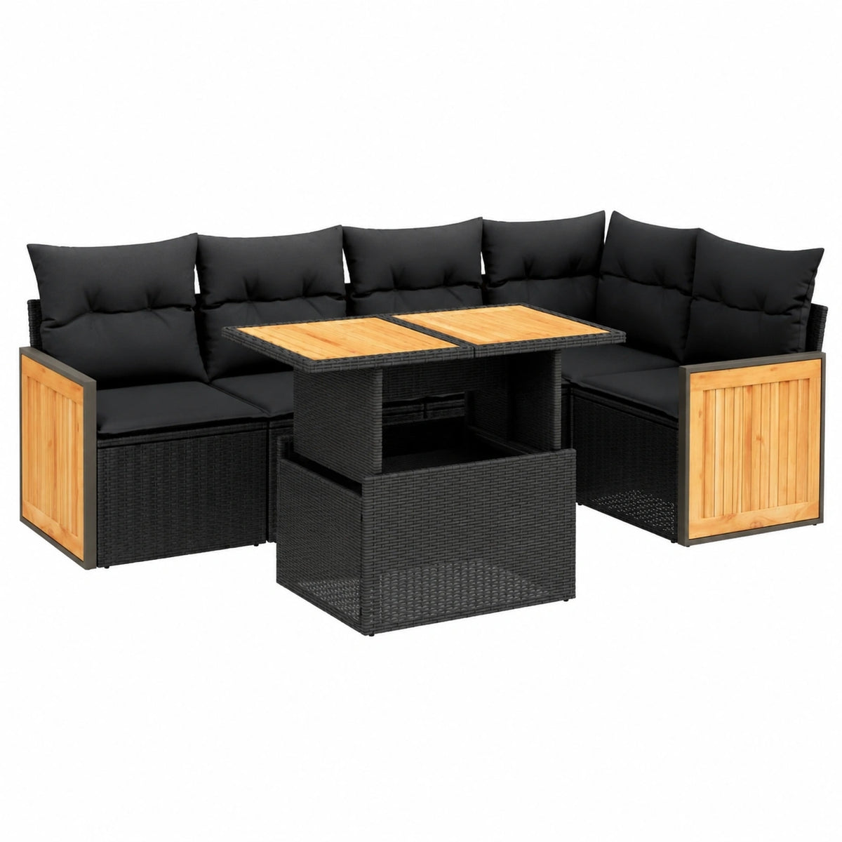 Salon de jardin, en résine tressée, coloris noir, 6 pièces, pour la terrasse ou le jardin