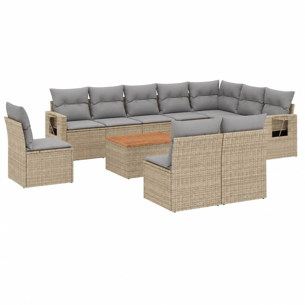 Salon de jardin, en résine tressée, coloris beige, 11 pièces, pour la terrasse ou le jardin