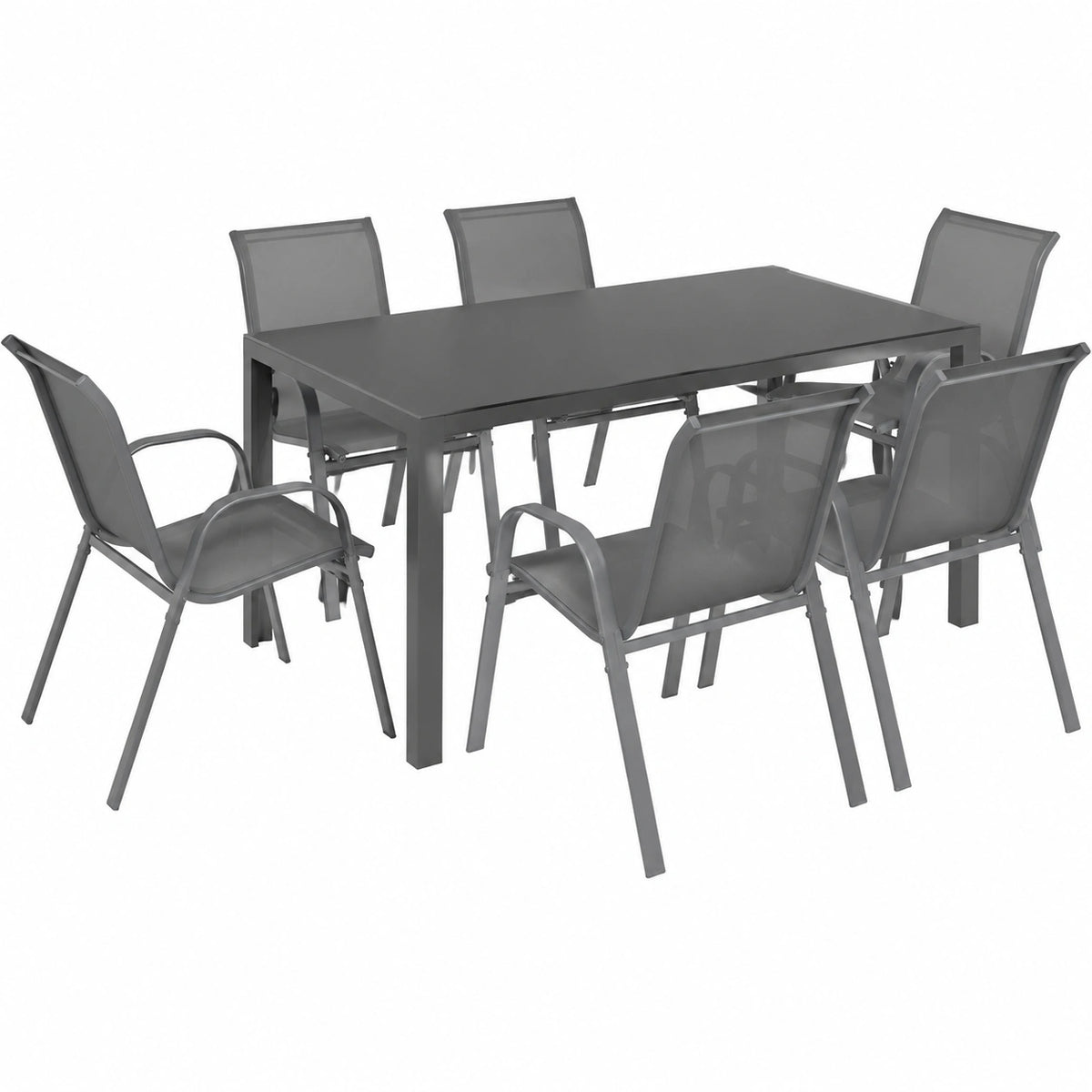 Salon de jardin, avec 6 chaises, coloris gris et anthracite, pour la terrasse ou le jardin