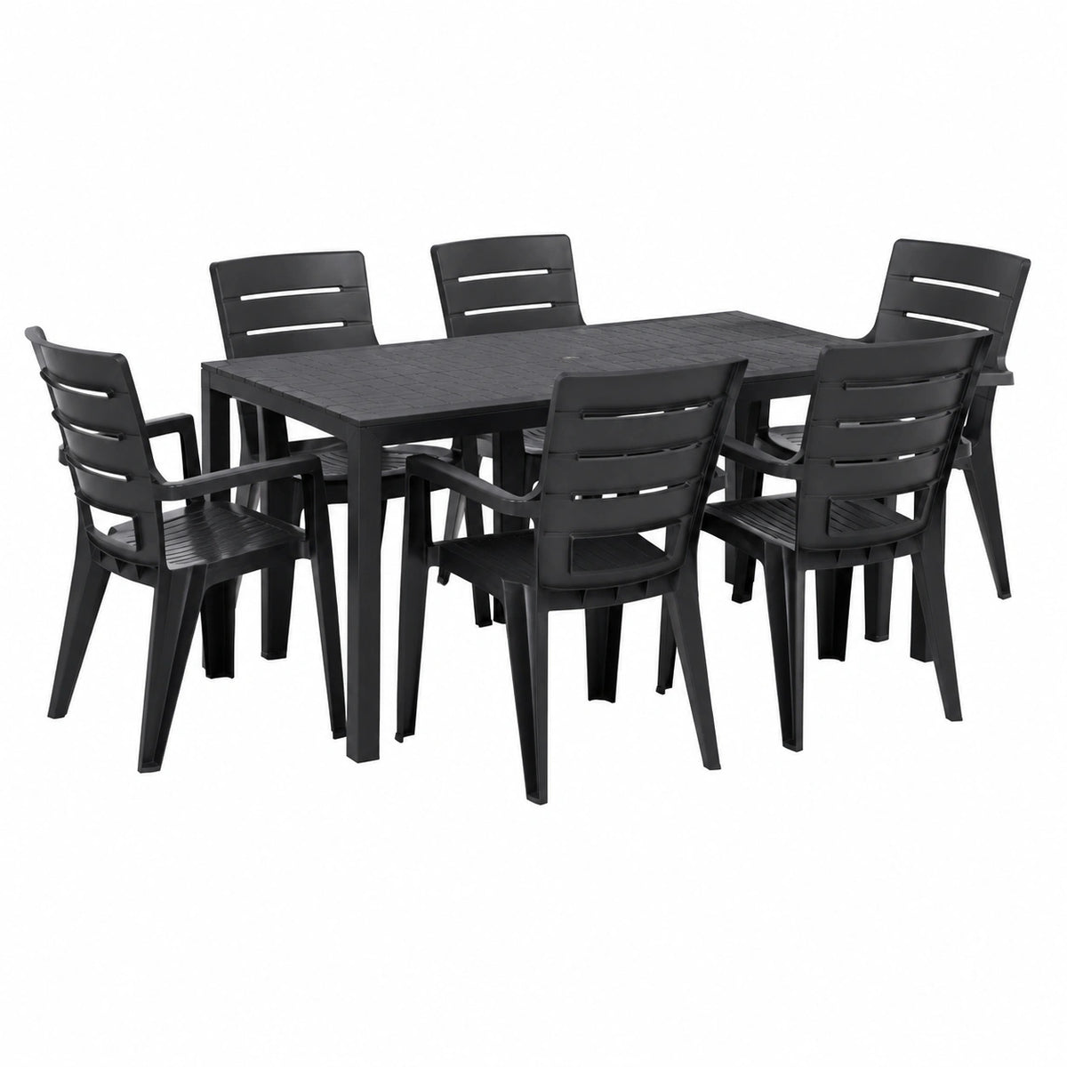 Salon de jardin, en acier, 6 places, coloris anthracite, pour la terrasse ou le jardin