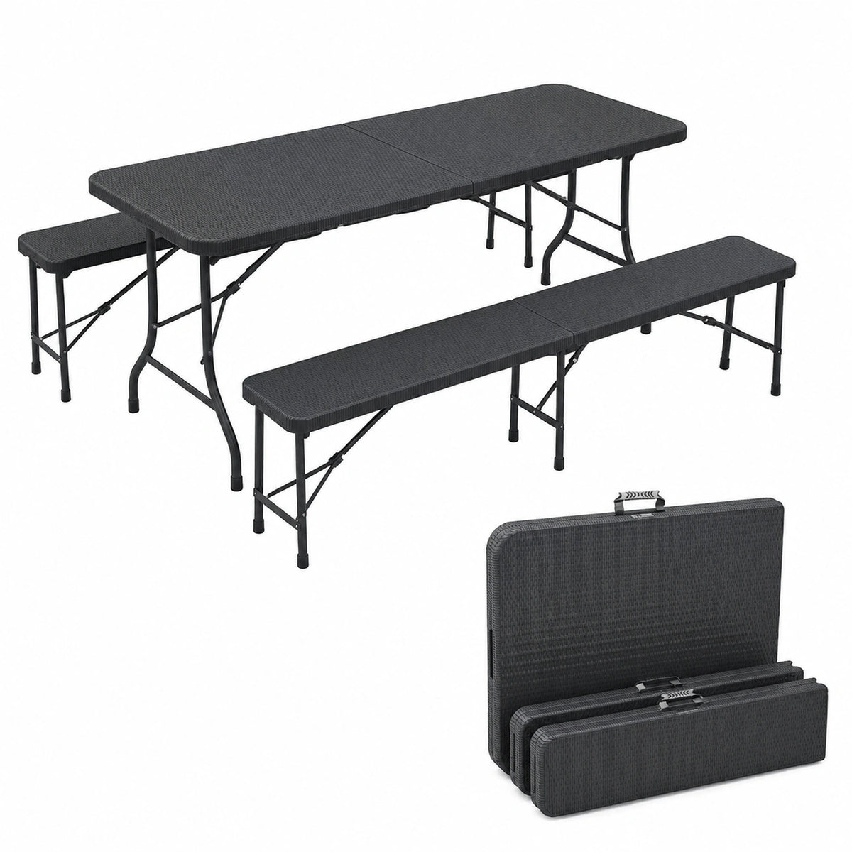 Table, pliable, en résine tressée, 8 places, coloris noir, pour les espaces de vie