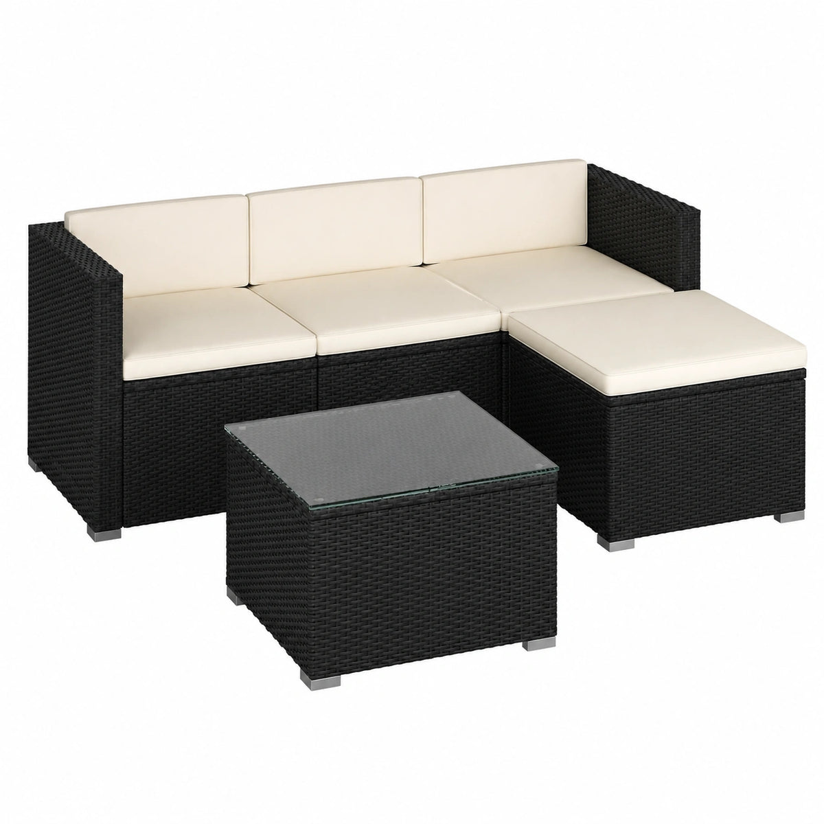 Salon de jardin, en résine tressée, modulable, coloris noir et beige, 4 places, pour la terrasse ou le jardin