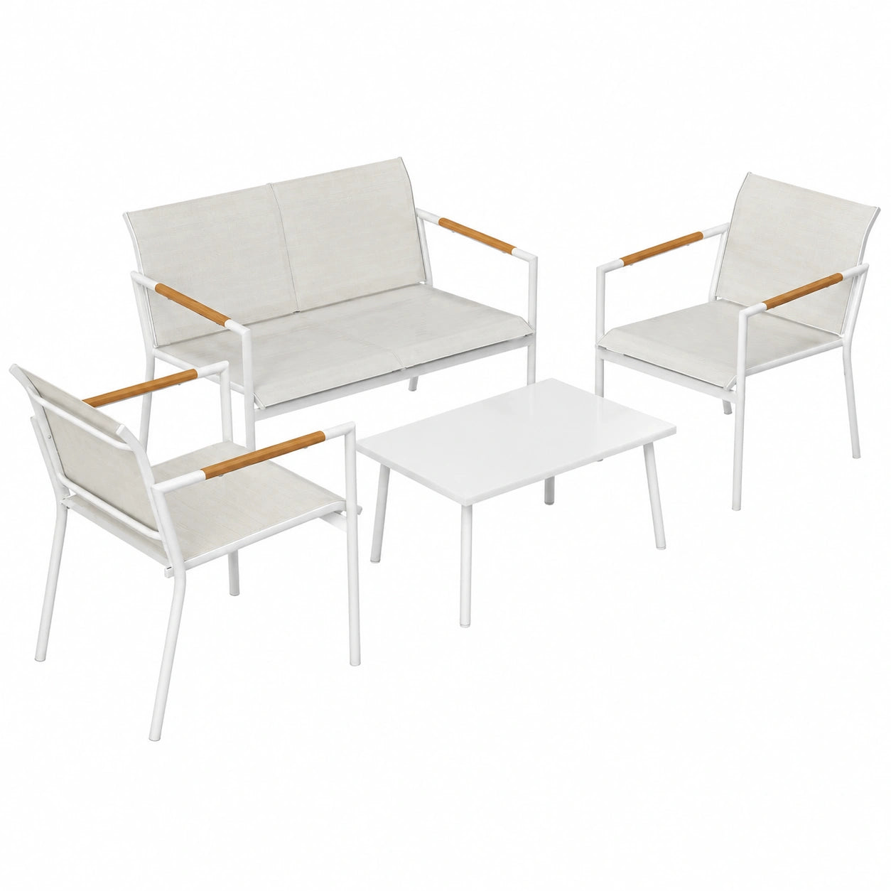 Salon de jardin, en métal, coloris crème, 2 places, pour la terrasse ou le jardin