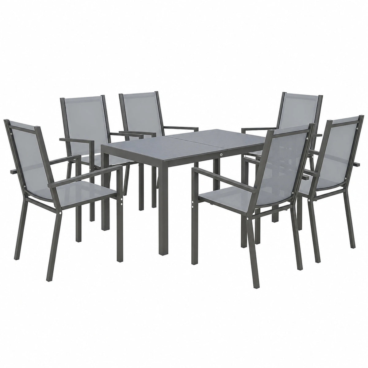 Salon de jardin, en acier, 6 places, coloris gris, pour la terrasse ou le jardin