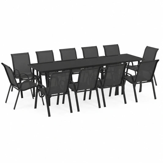 Salon de jardin, extensible, coloris noir, pour la terrasse ou le jardin