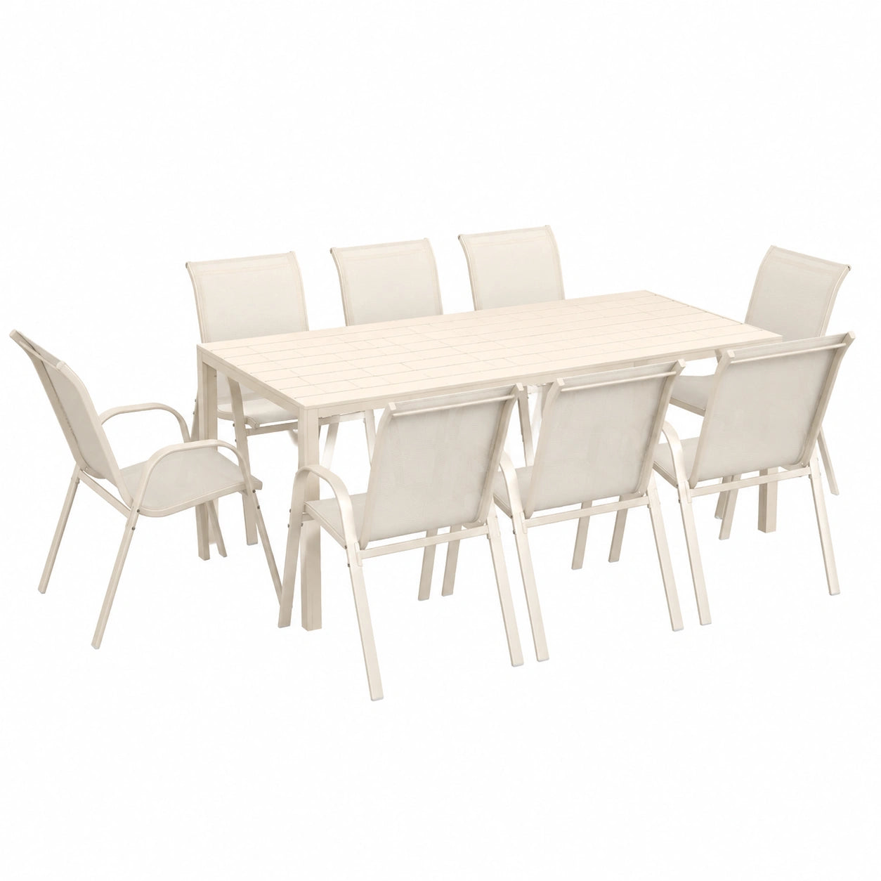 Salon de jardin, avec 8 chaises, coloris beige, pour la terrasse ou le jardin