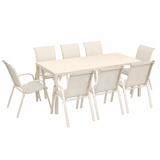 Salon de jardin, avec 8 chaises, coloris beige, pour la terrasse ou le jardin