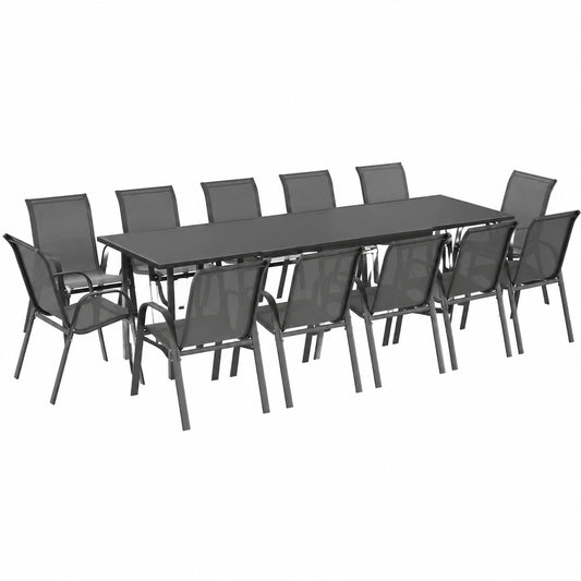 Salon de jardin, extensible, coloris gris et anthracite, pour la terrasse ou le jardin