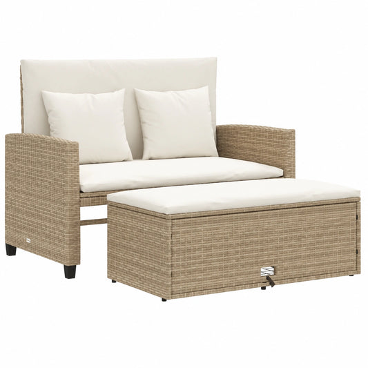 Canapé convertible, en résine tressée, 2 places, coloris beige, pour le salon ou la chambre d’amis