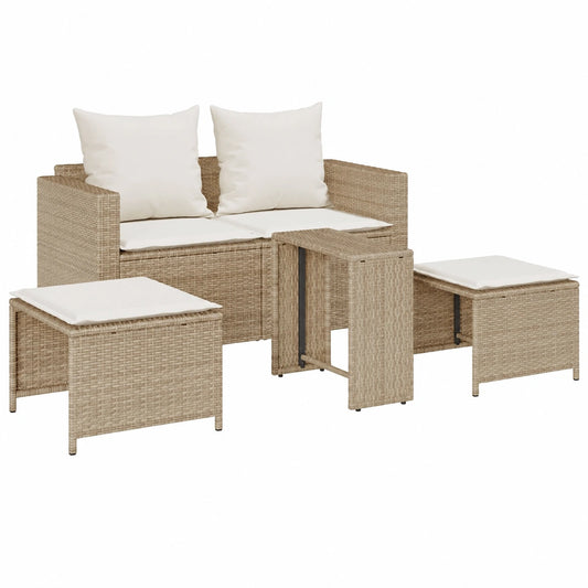 Salon de jardin, en résine tressée, 5 pièces, coloris beige, pour la terrasse ou le jardin