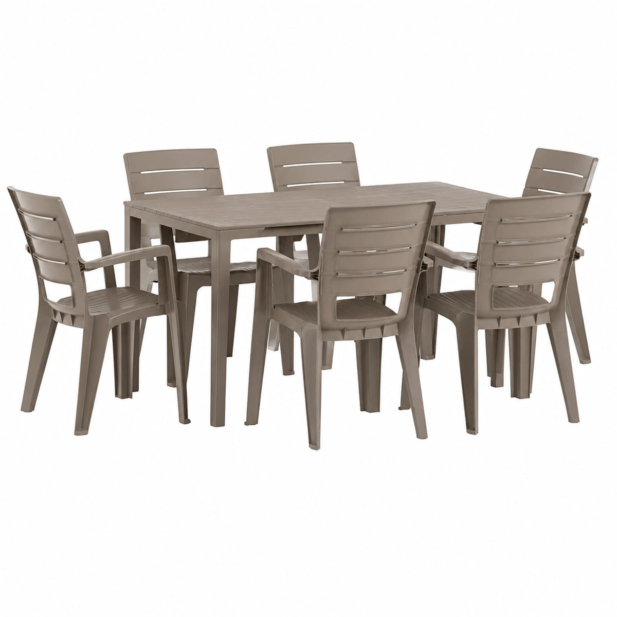 Salon de jardin, en acier, coloris taupe, 6 places, pour la terrasse ou le jardin