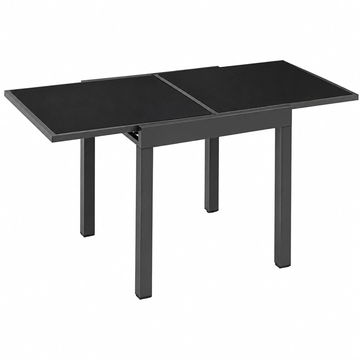 Table, extensible, en aluminium et verre trempé, coloris noir et gris, 160 x 80 x 75 cm, pour les espaces de vie