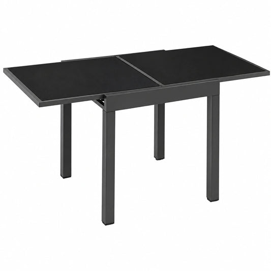 Table, extensible, en aluminium et verre trempé, coloris noir et gris, 160 x 80 x 75 cm, pour les espaces de vie