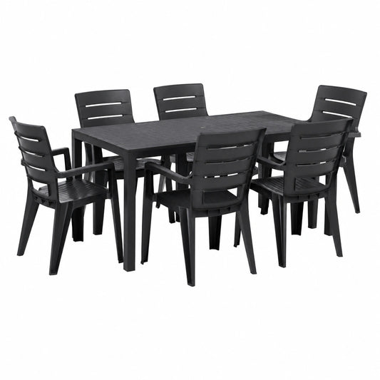 Salon de jardin, en acier, 6 places, coloris anthracite, pour la terrasse ou le jardin