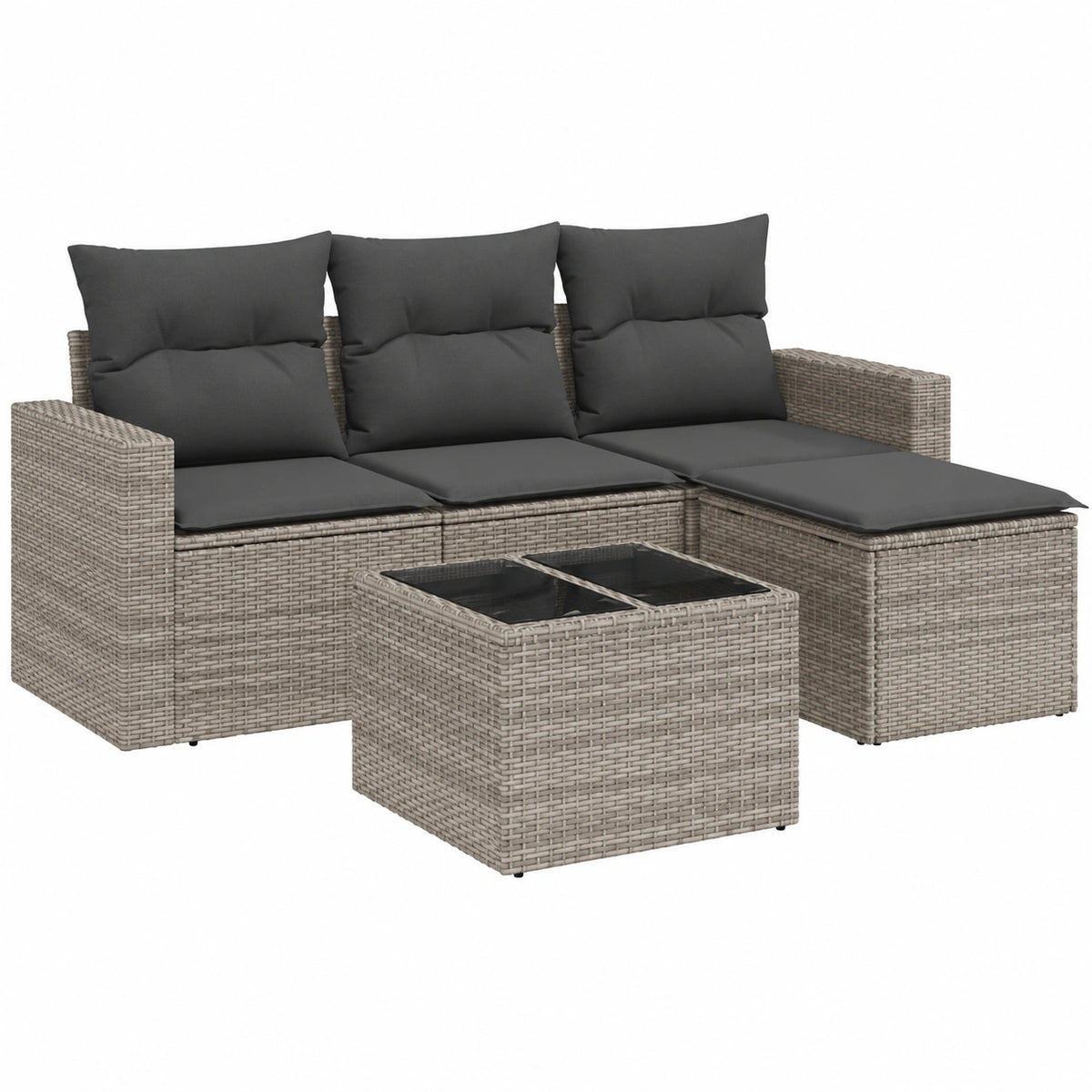 Salon de jardin, réglable, en résine tressée, 5 pièces, coloris gris, pour la terrasse ou le jardin
