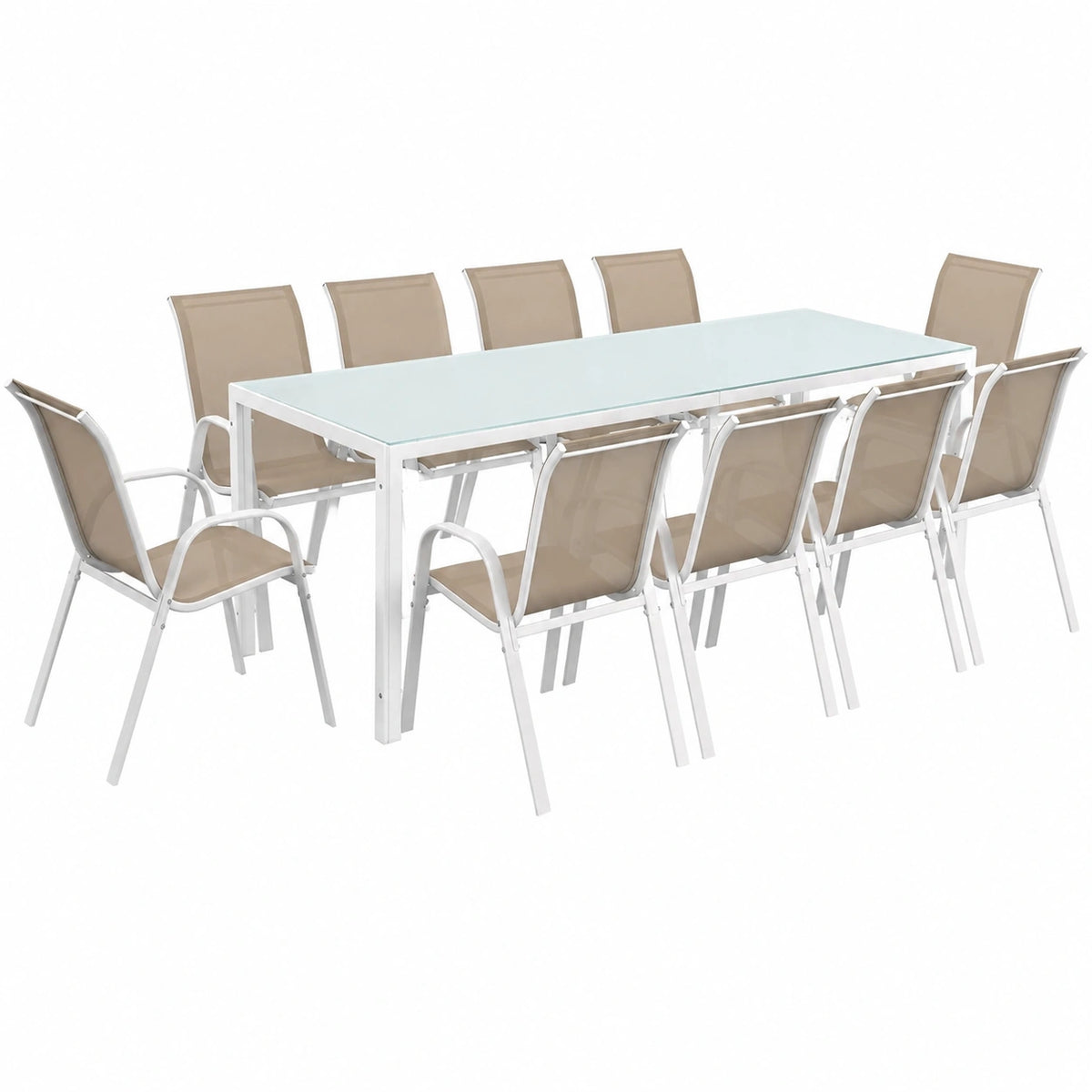 Salon de jardin, coloris blanc et beige, pour la terrasse ou le jardin