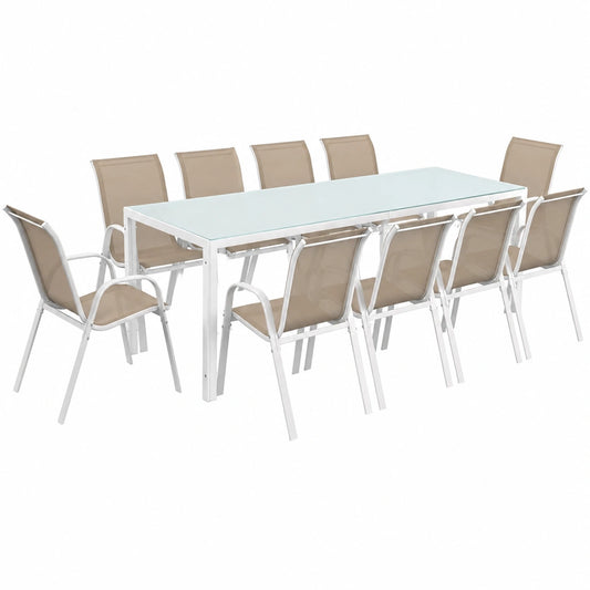 Salon de jardin, coloris blanc et beige, pour la terrasse ou le jardin