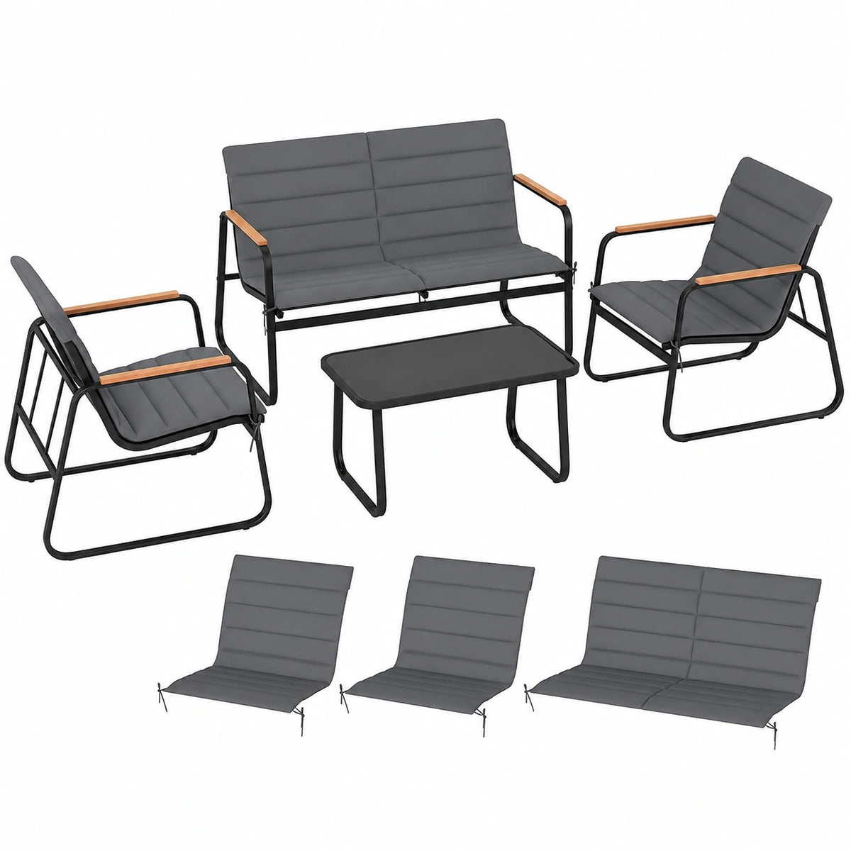 Salon de jardin, 4 places, en verre trempé, pour la terrasse ou le jardin