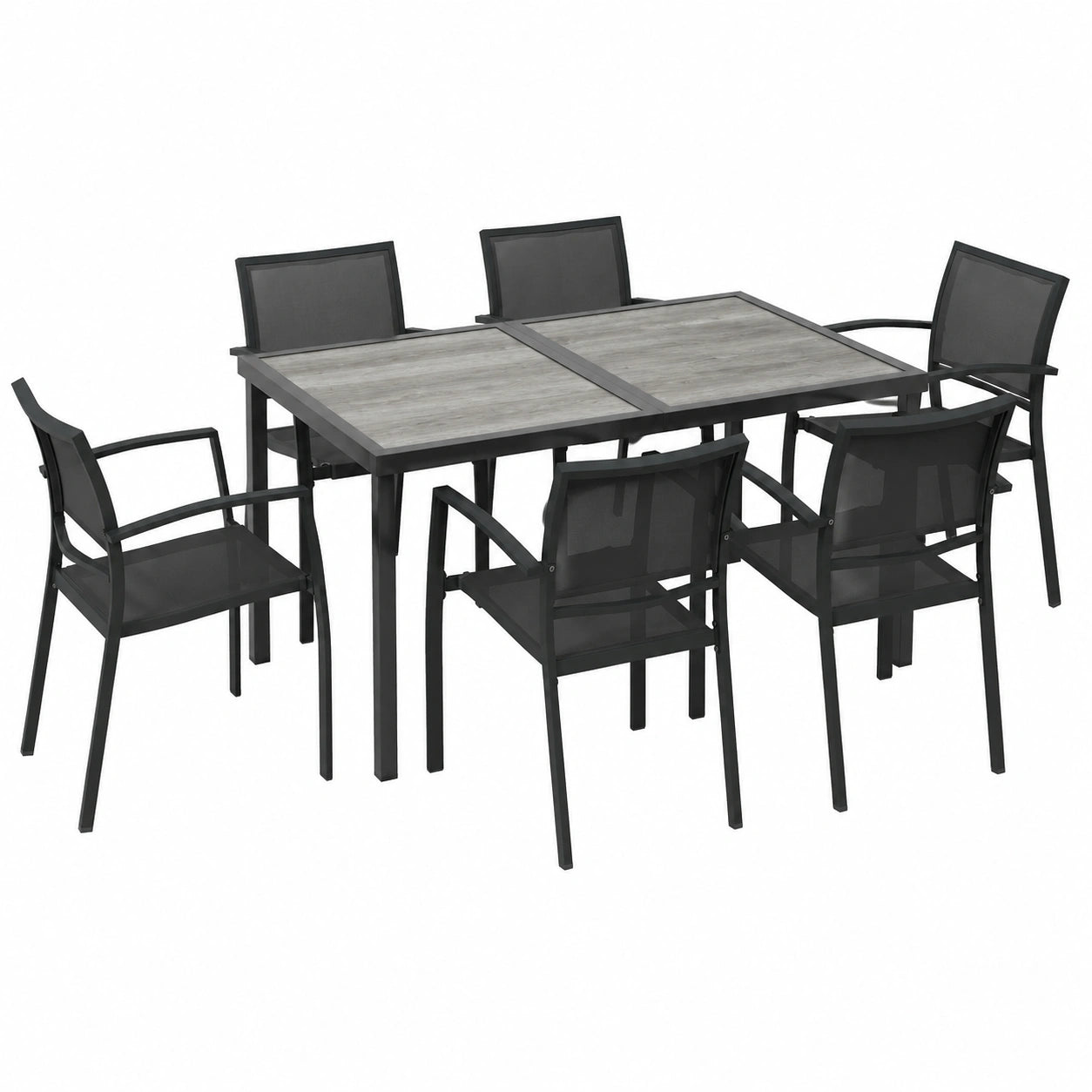 Salon de jardin, 7 pièces, avec 6 chaises, en acier, coloris gris, pour la terrasse ou le jardin