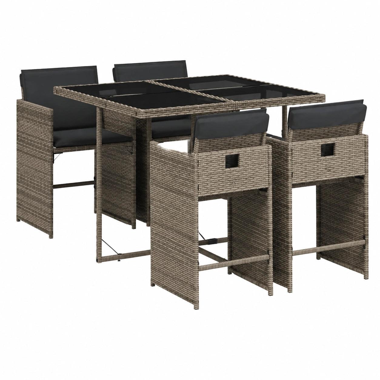 Salon de jardin, en résine tressée, coloris gris, 5 pièces, pour la terrasse ou le jardin