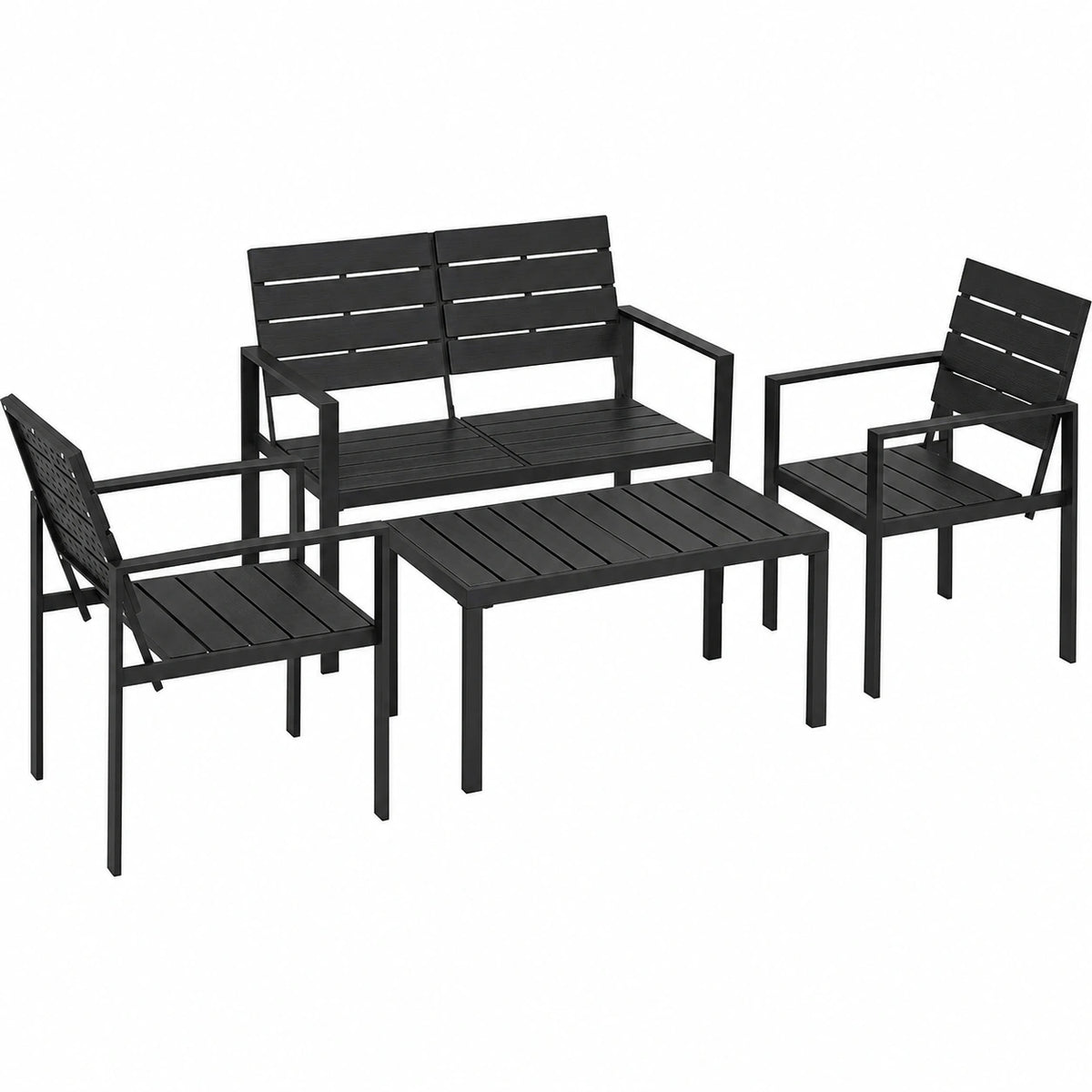 Salon de jardin, 2 places, avec 2 chaises, coloris noir, pour la terrasse ou le jardin