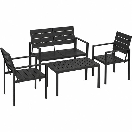 Salon de jardin, 2 places, avec 2 chaises, coloris noir, pour la terrasse ou le jardin