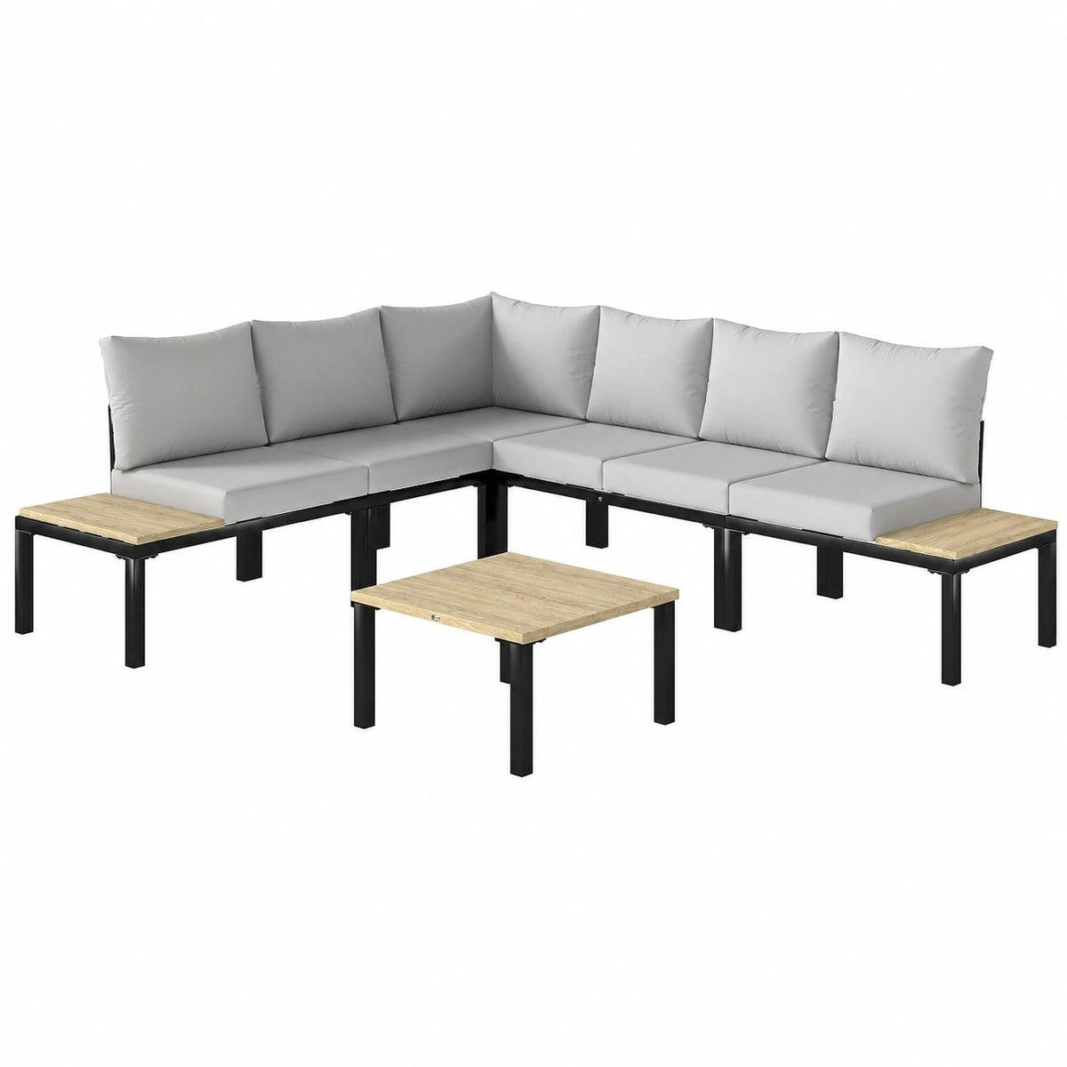 Salon de jardin, modulable, coloris gris et anthracite, 6 pièces, pour la terrasse ou le jardin