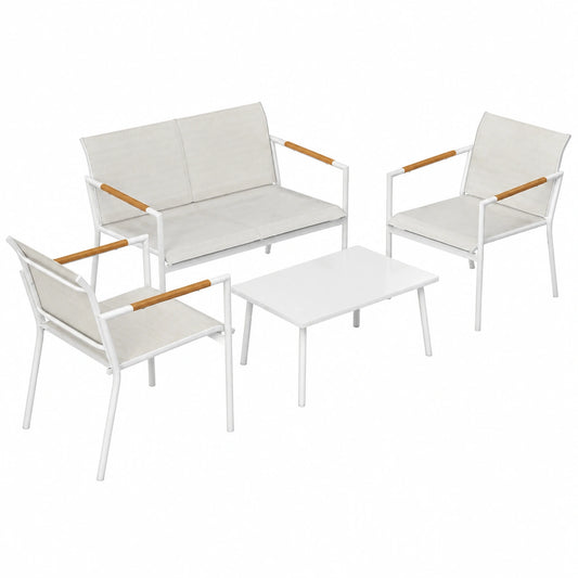 Salon de jardin, en métal, coloris crème, 2 places, pour la terrasse ou le jardin