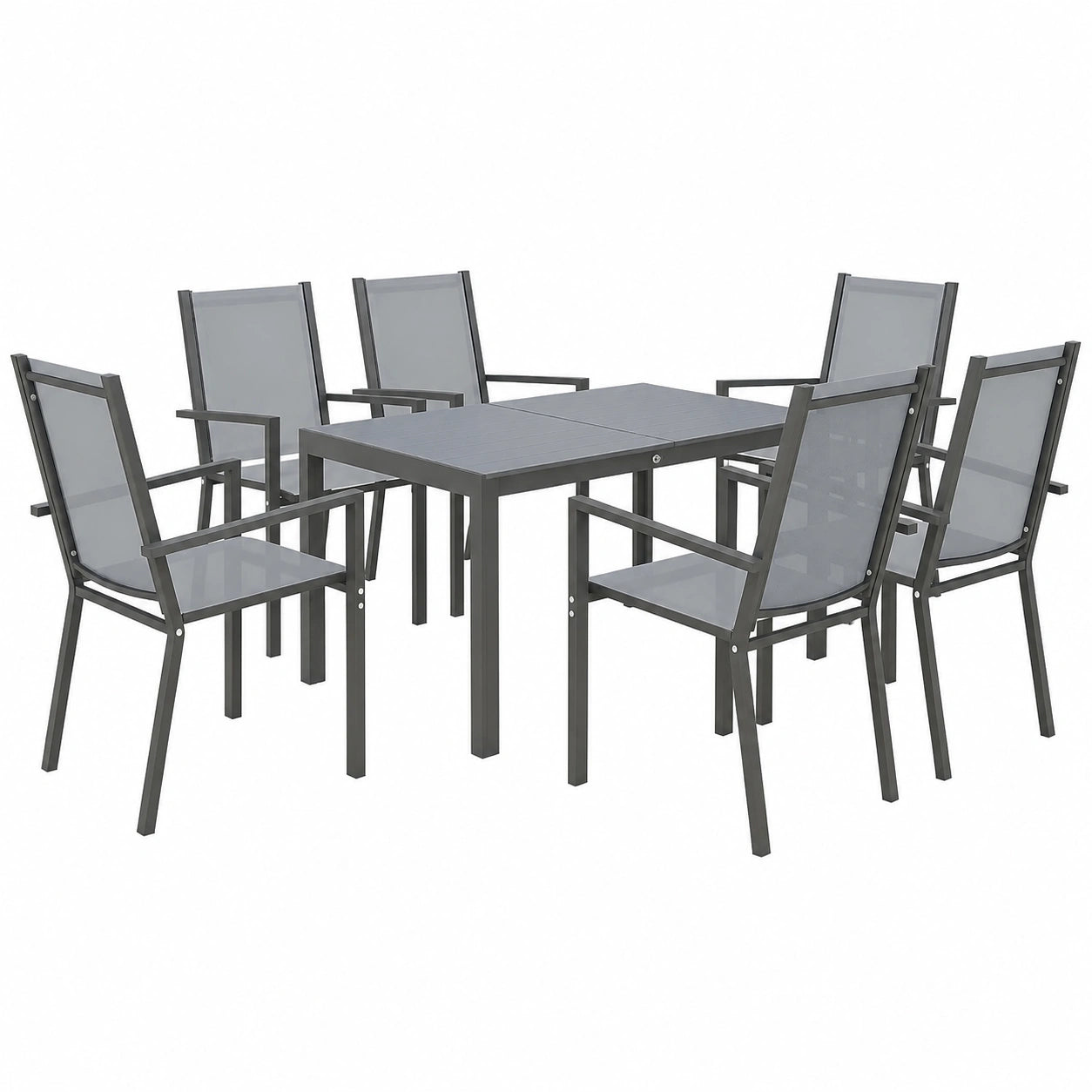 Salon de jardin, en acier, 6 places, coloris gris, pour la terrasse ou le jardin