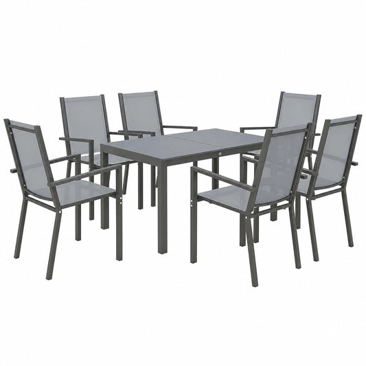 Salon de jardin, en acier, 6 places, coloris gris, pour la terrasse ou le jardin