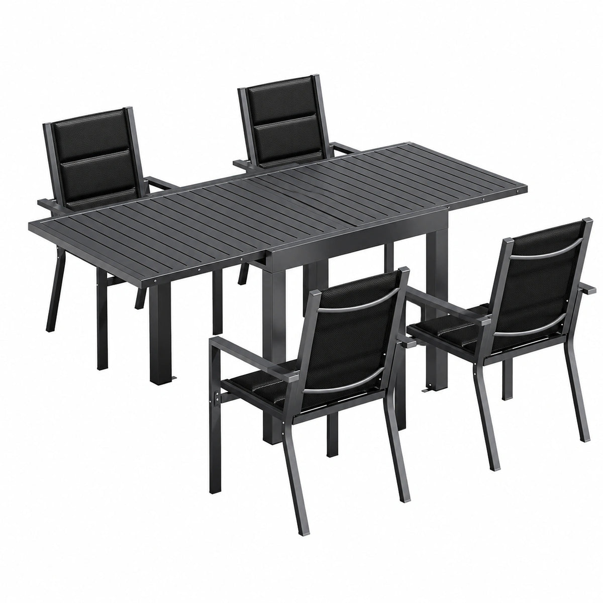 Salon de jardin, 4 places, extensible, en aluminium, coloris gris, pour la terrasse ou le jardin