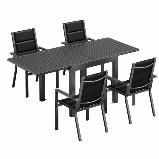 Salon de jardin, 4 places, extensible, en aluminium, coloris gris, pour la terrasse ou le jardin