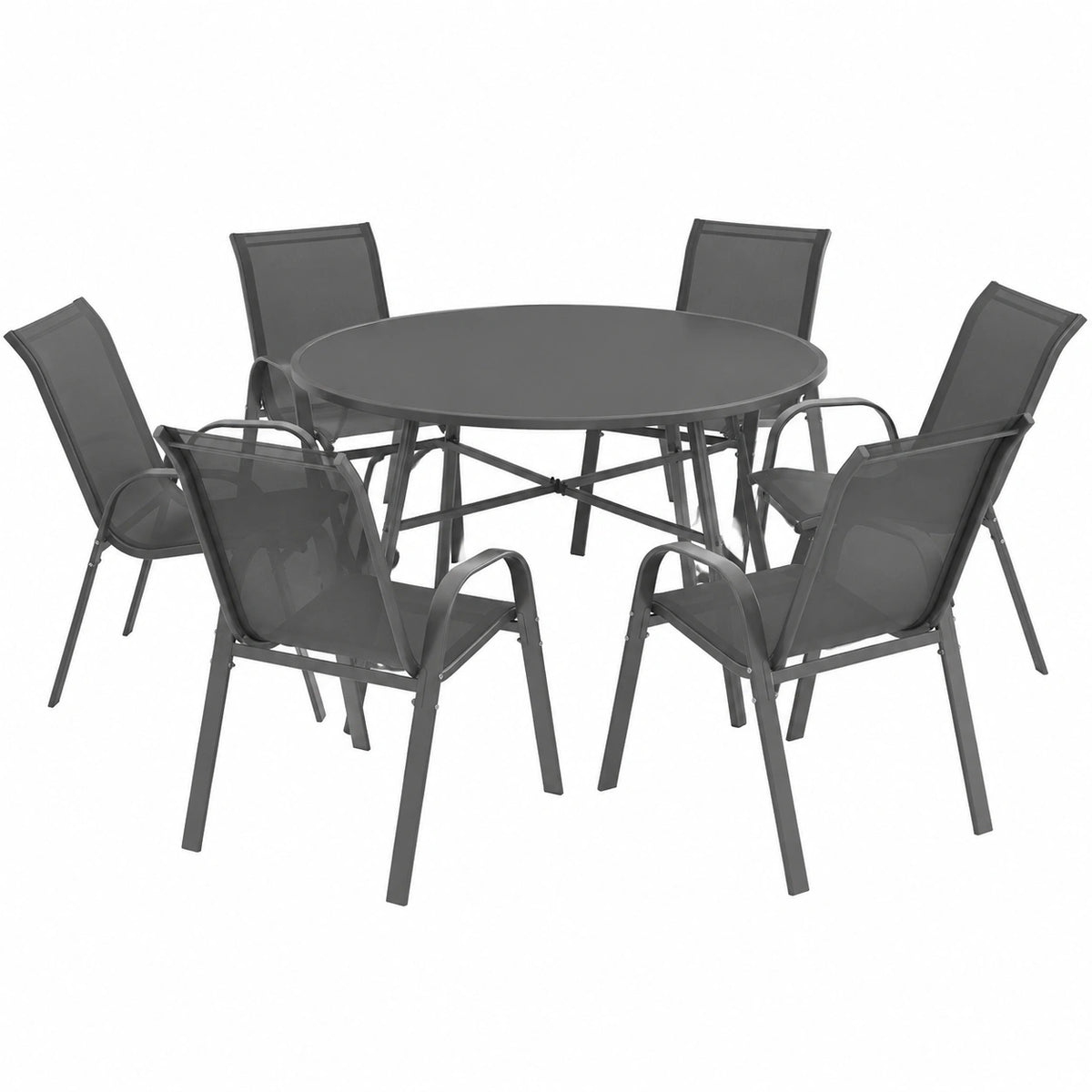 Salon de jardin, avec 6 chaises, coloris gris et anthracite, pour la terrasse ou le jardin