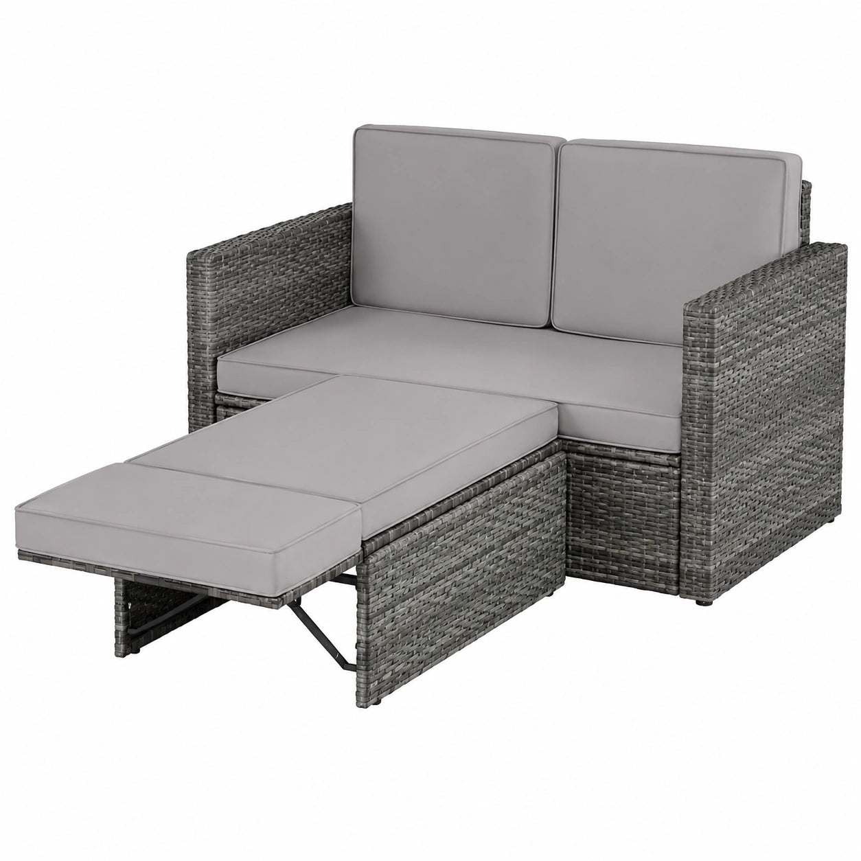 Salon de jardin, avec 1 tabouret, modulable, en résine tressée, 2 places, pour la terrasse ou le jardin